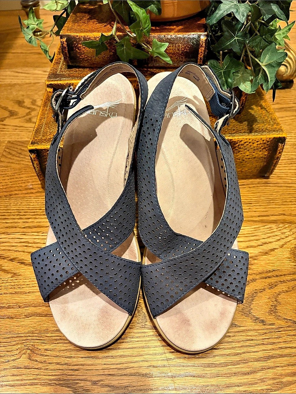 Dansko Stella Wedge Sandal Perforated Leather Blue US 9.5